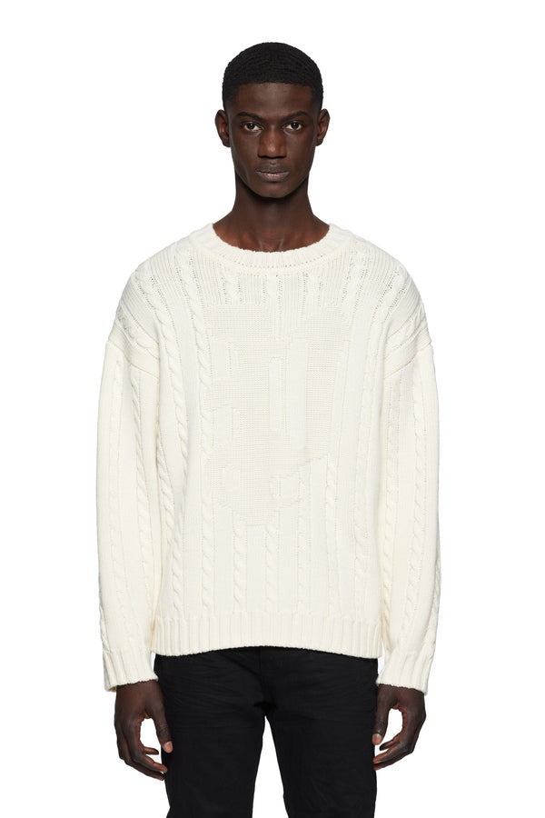 purple brand Gothic P Cable Knit Sweater Off White