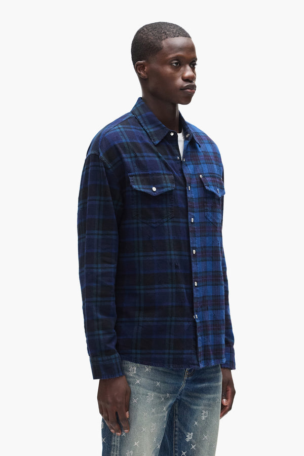 Purple Brand Half & Half Flannel Shirt Blue
