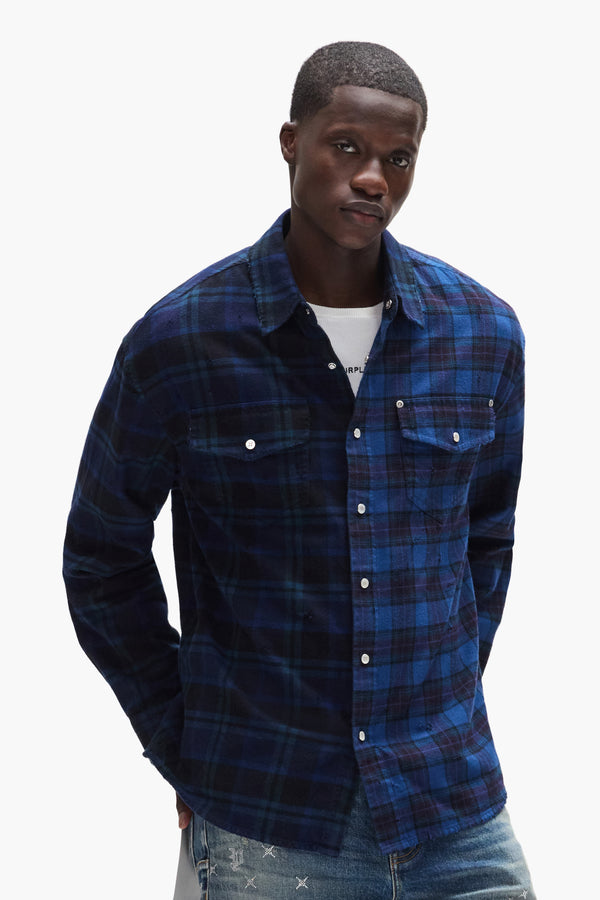 Purple Brand Half & Half Flannel Shirt Blue