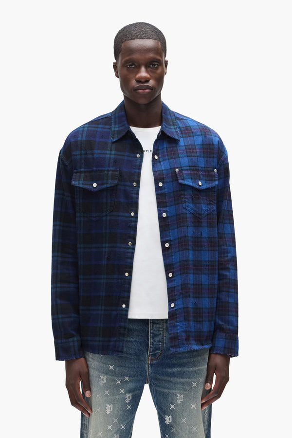 purple brand Half & Half Flannel Shirt Blue