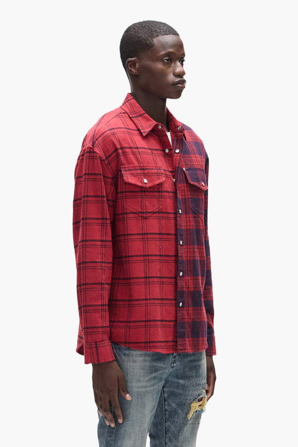 Purple Brand Half & Half Flannel Shirt Red