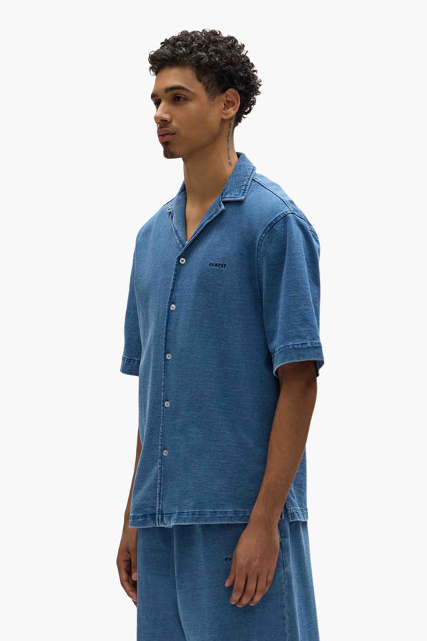 Purple Brand Knit Camp Shirt Blue