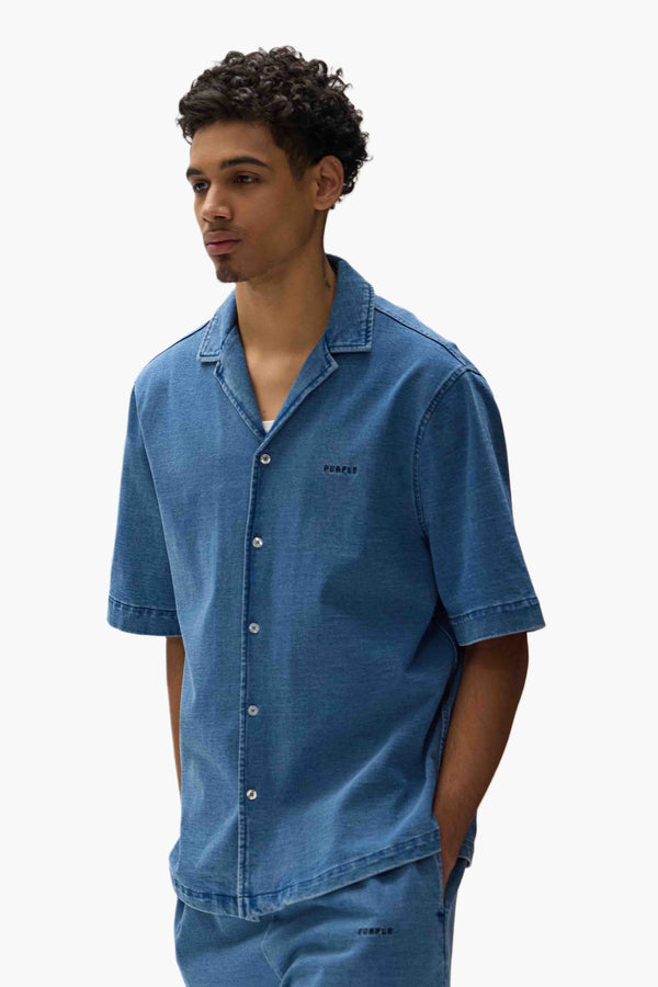 Purple Brand Knit Camp Shirt Blue