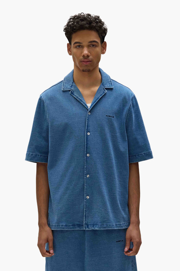 purple brand Knit Camp Shirt Blue