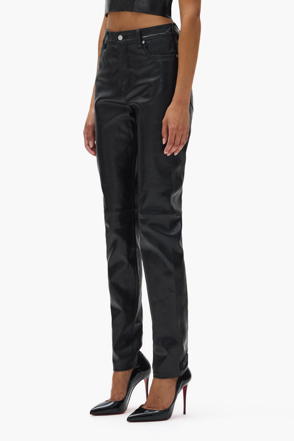 Purple Brand Leather 5 Pocket Pant Black