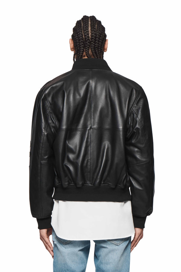 Purple Brand Leather Bomber Jacket Black