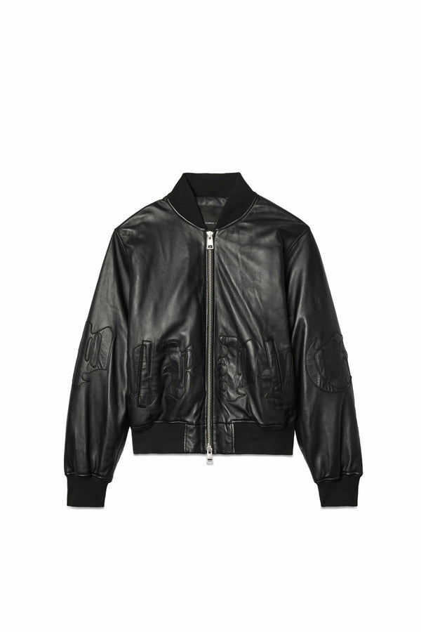 Purple Brand Leather Bomber Jacket Black