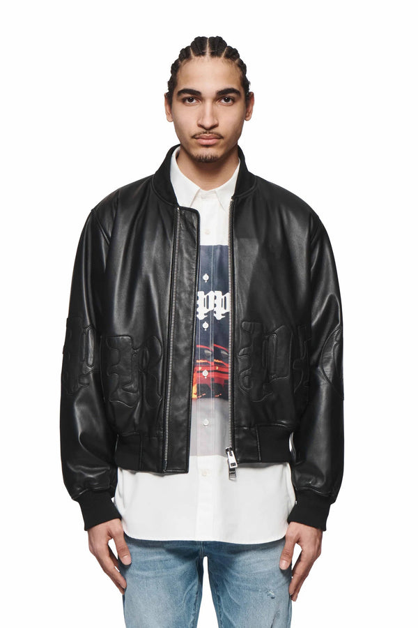 purple brand Leather Bomber Jacket Black