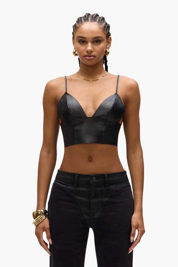 purple brand Leather Bralette Black