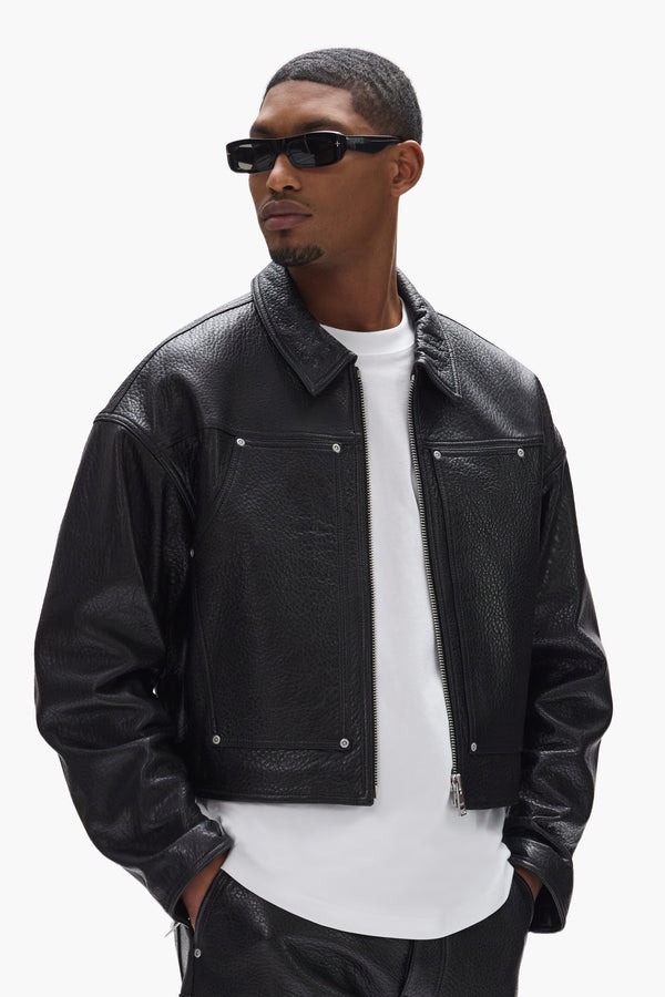 Purple Brand Leather Carpenter Jacket Black