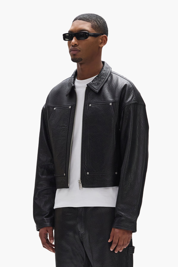 Purple Brand Leather Carpenter Jacket Black