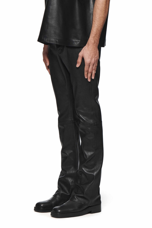 Purple Brand Leather Flare Pants Black