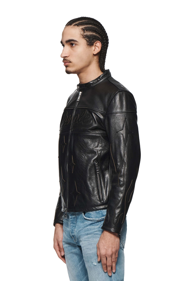 Purple Brand Leather Moto Jacket Black