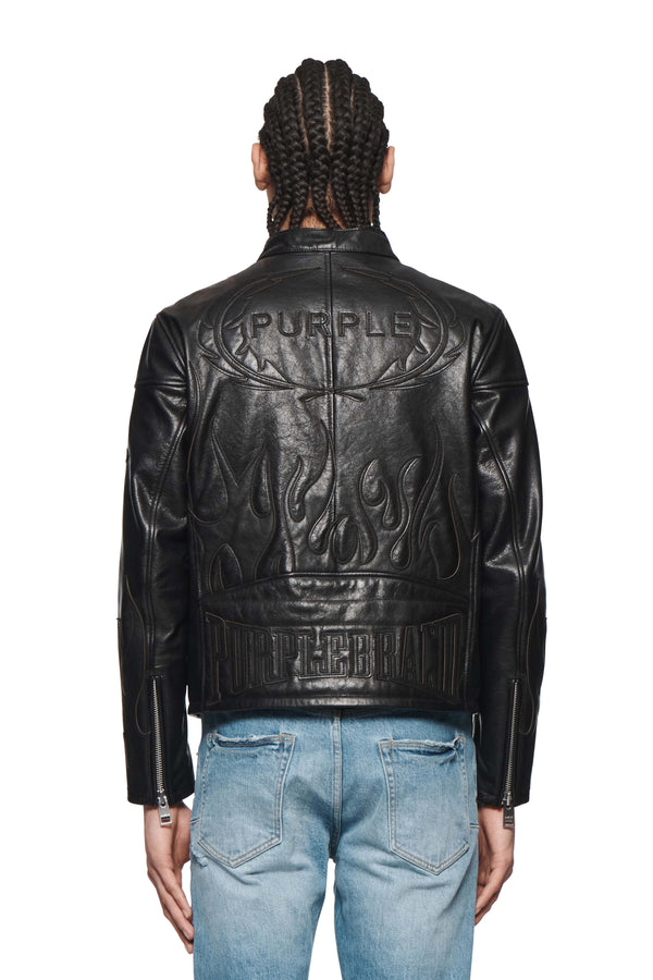 Purple Brand Leather Moto Jacket Black