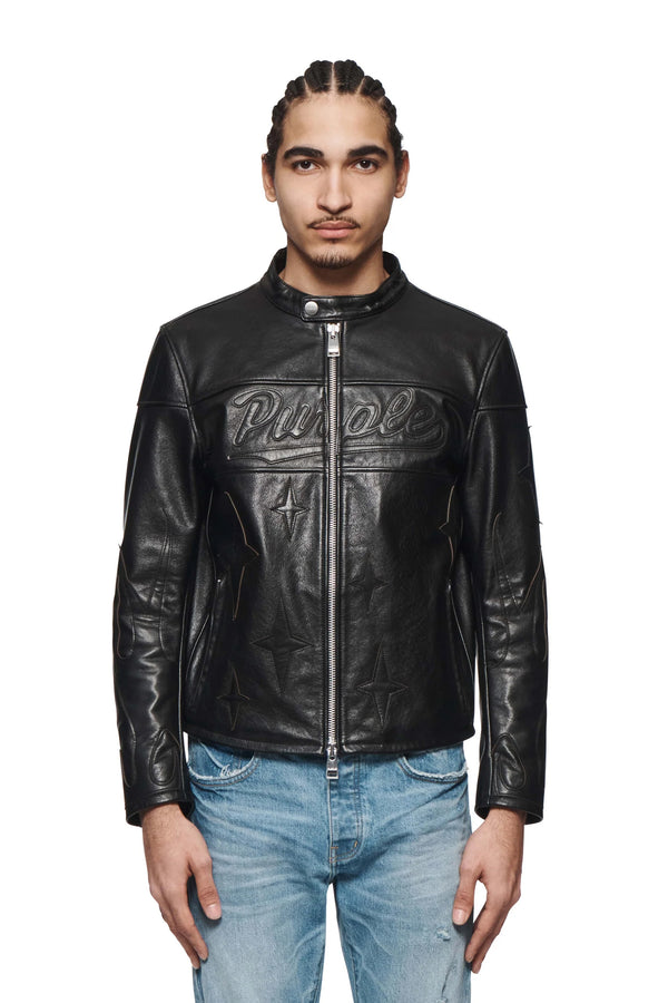 purple brand Leather Moto Jacket Black