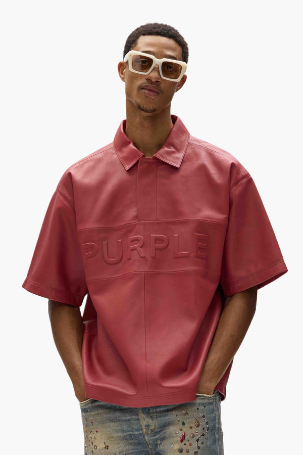 Purple Brand Leather Polo Shirt Red