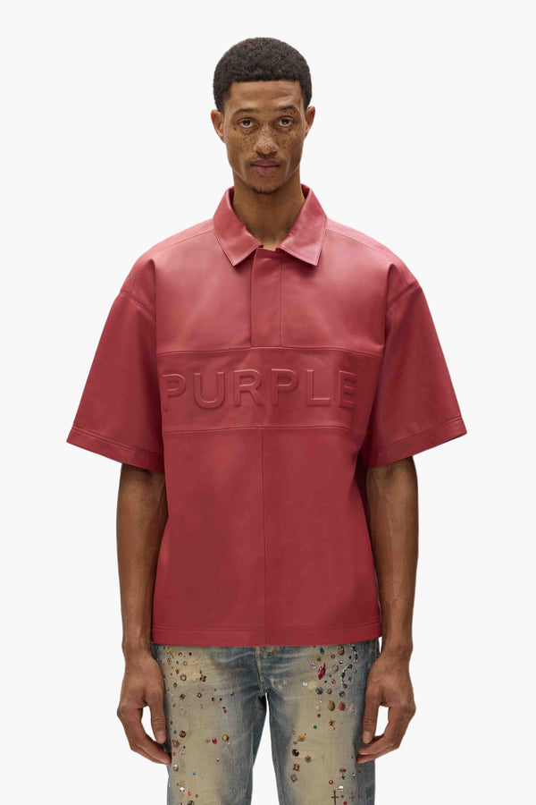 purple brand Leather Polo Shirt Red