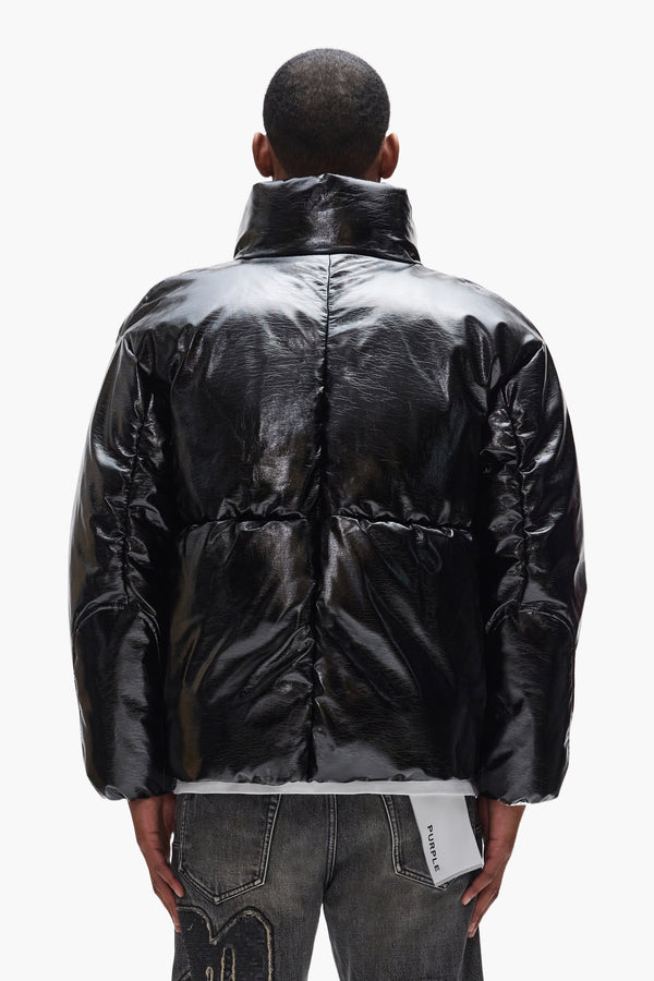 Purple Brand Leather Puffer Jacket Black