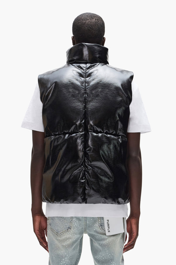Purple Brand Leather Puffer Vest Black