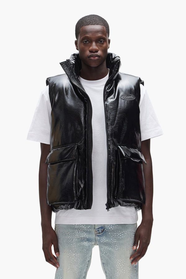 purple brand Leather Puffer Vest Black
