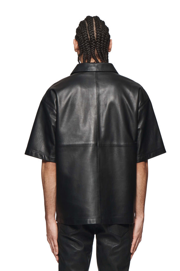 Purple Brand Leather Short Sleeve Polo Black