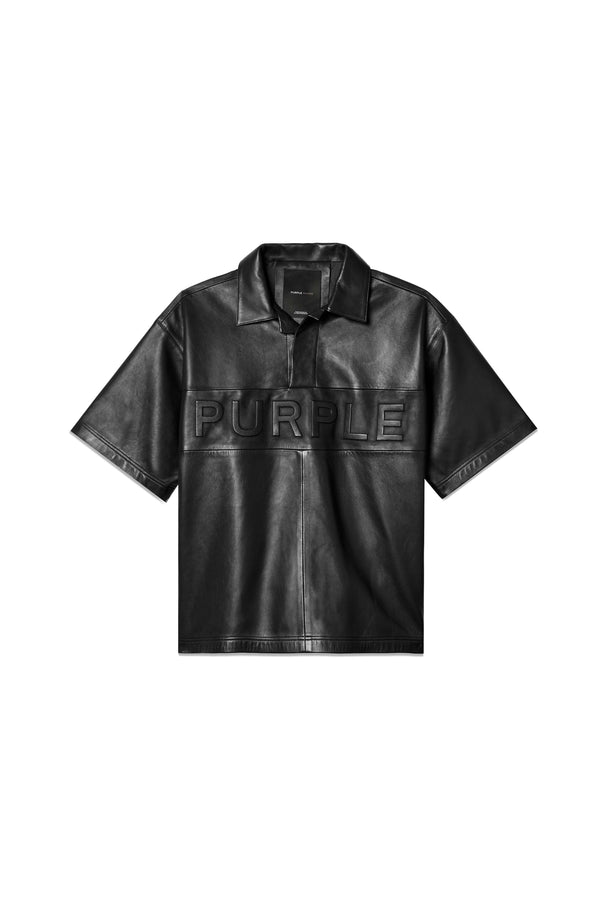 Purple Brand Leather Short Sleeve Polo Black