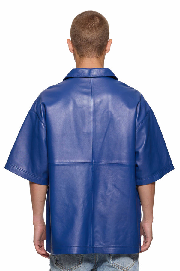 Purple Brand Leather Short Sleeve Polo Blue