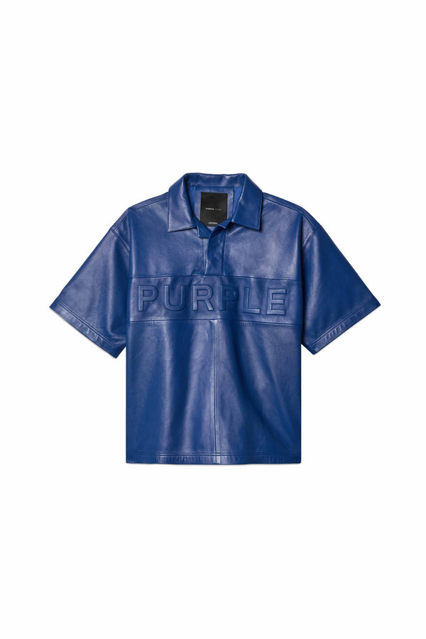 Purple Brand Leather Short Sleeve Polo Blue