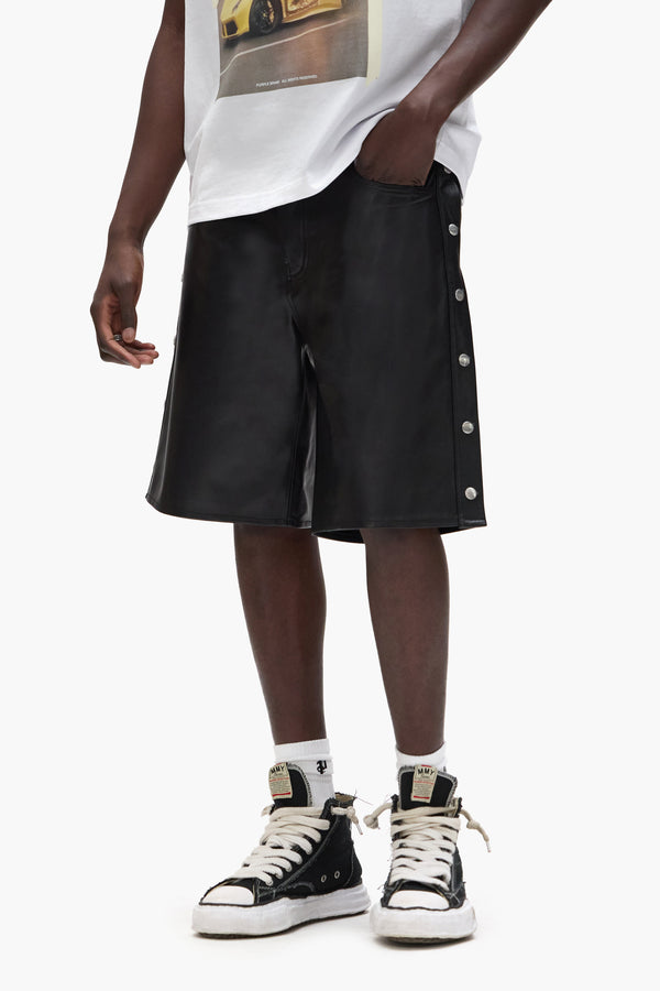 Purple Brand Leather Tearaway Shorts Black