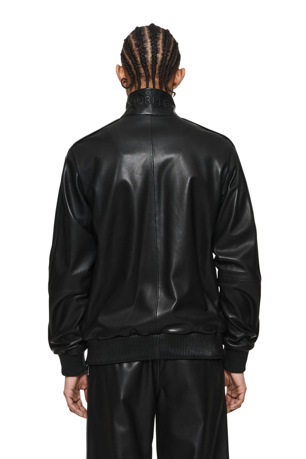 Purple Brand Leather Track Jacket Black