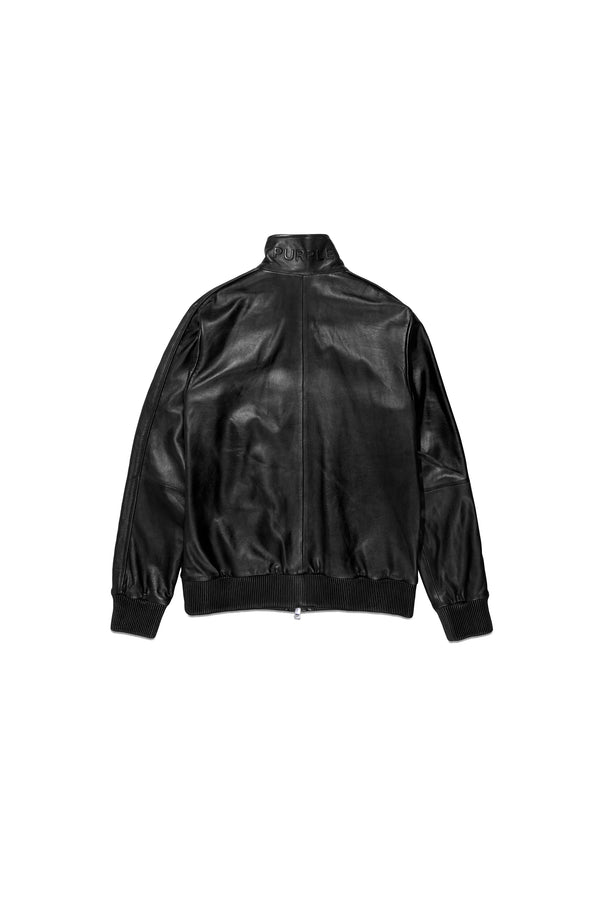 Purple Brand Leather Track Jacket Black