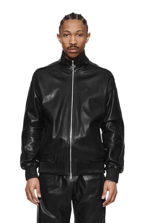 purple brand Leather Track Jacket Black