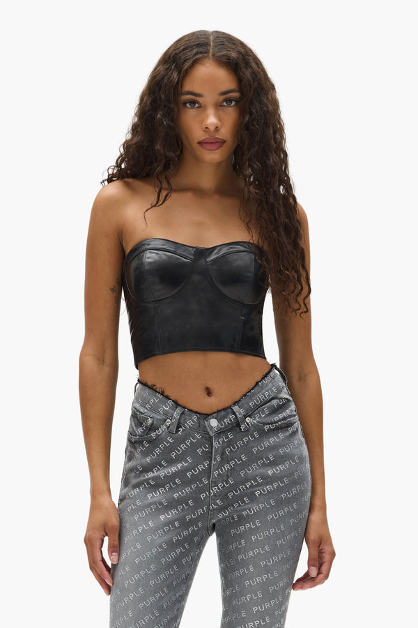 Purple Brand Leather Tube Top Black