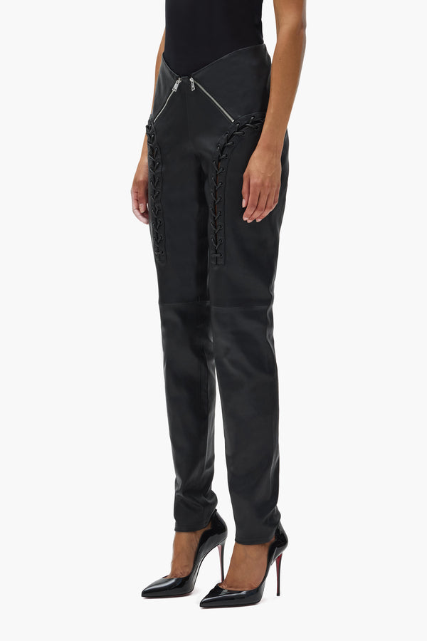 Purple Brand Leather V Zip Pant Black