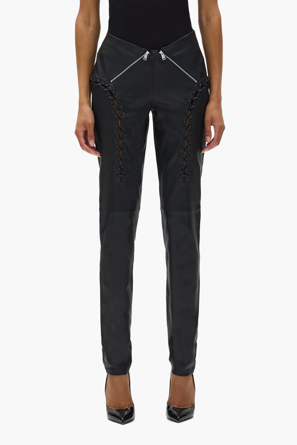 purple brand Leather V Zip Pant Black