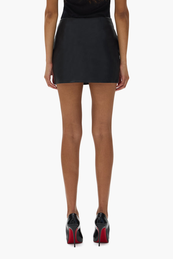 Purple Brand Leather V Zip Skirt Black