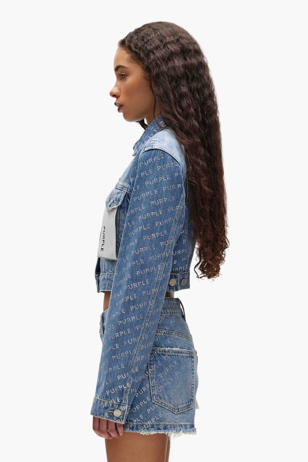 Purple Brand Logo Bling Jacket Mid Indigo