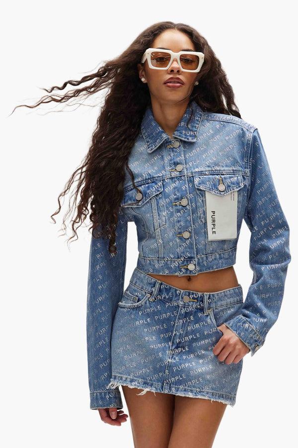 Purple Brand Logo Bling Jacket Mid Indigo