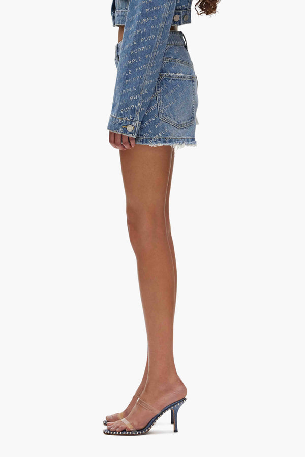 Purple Brand Logo Bling Mini Skirt Mid Indigo