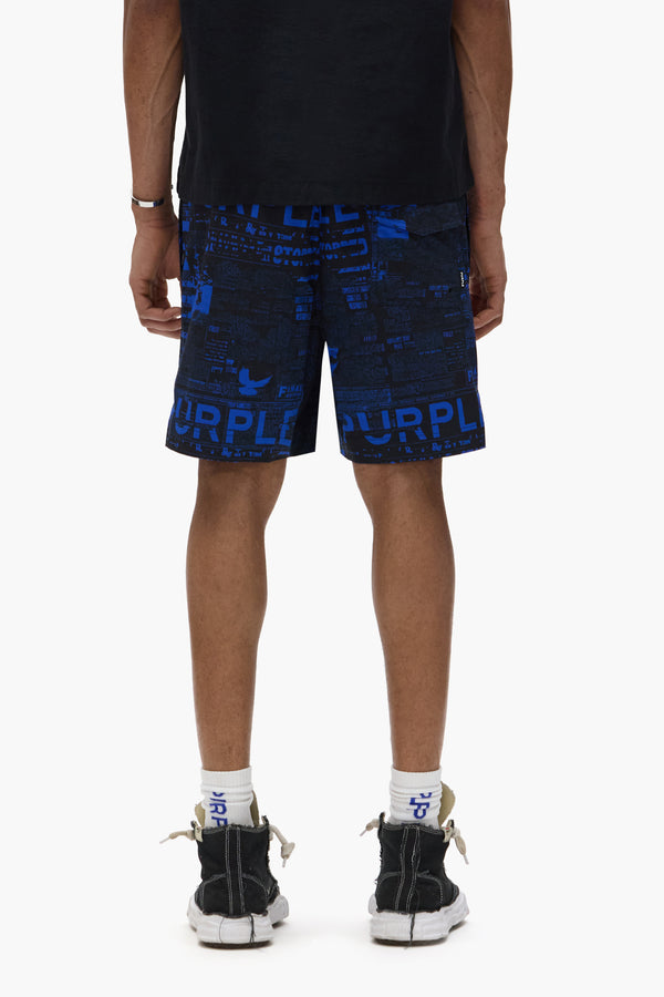 Purple Brand Newsprint All Around Shorts Black