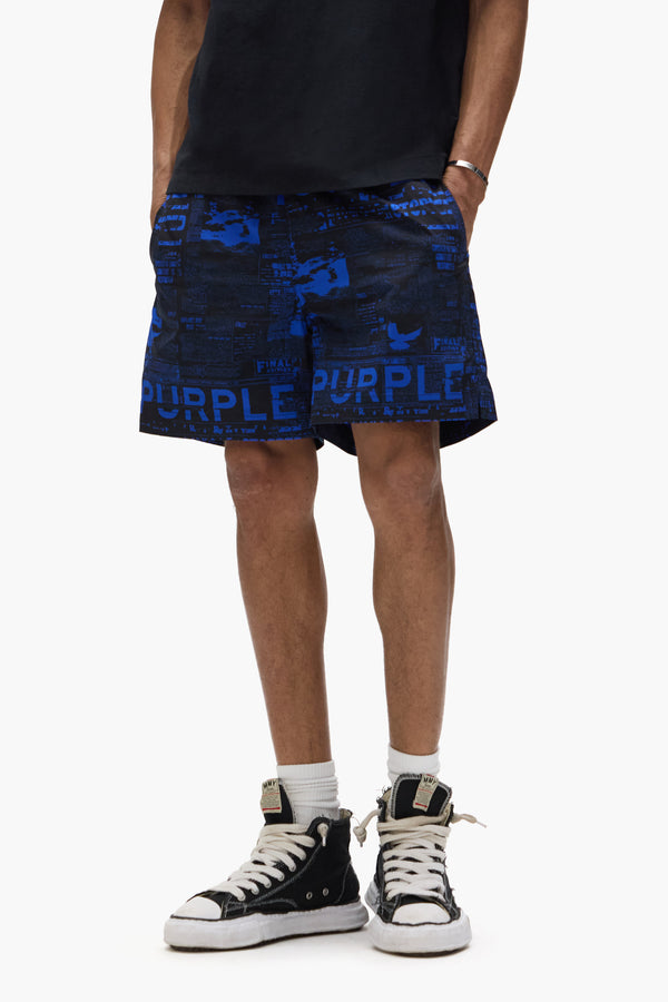 Purple Brand Newsprint All Around Shorts Black