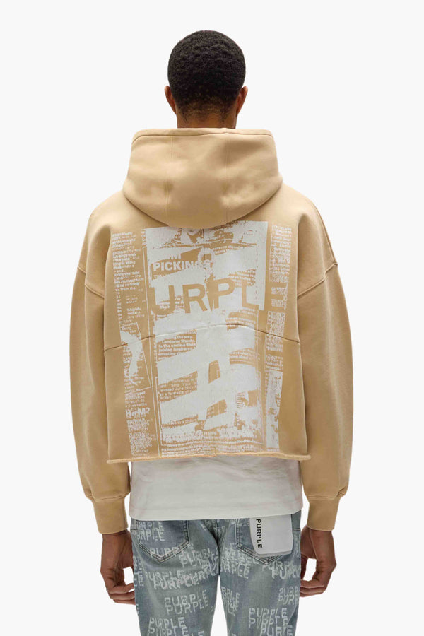Purple Brand Newsprint Cropped Hoodie Beige