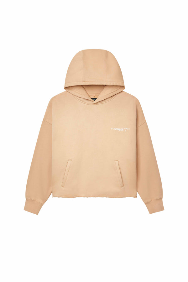 Purple Brand Newsprint Cropped Hoodie Beige