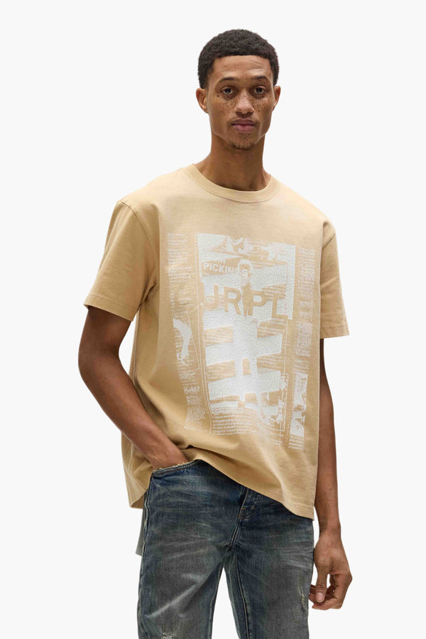 Purple Brand Newsprint Tee Beige