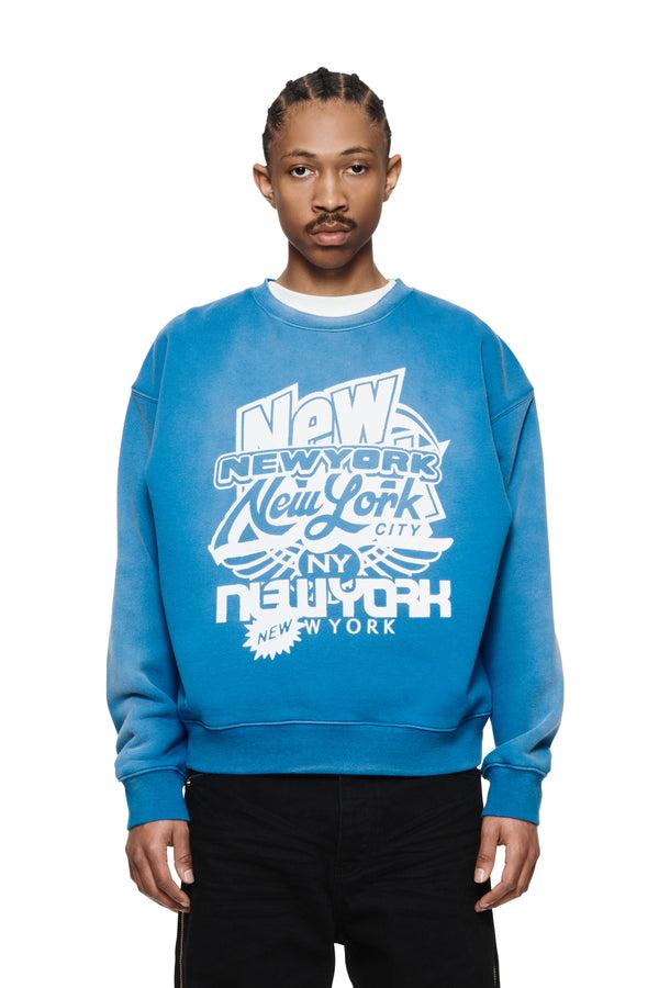 purple brand NYC Stack Oversized Crewneck Blue