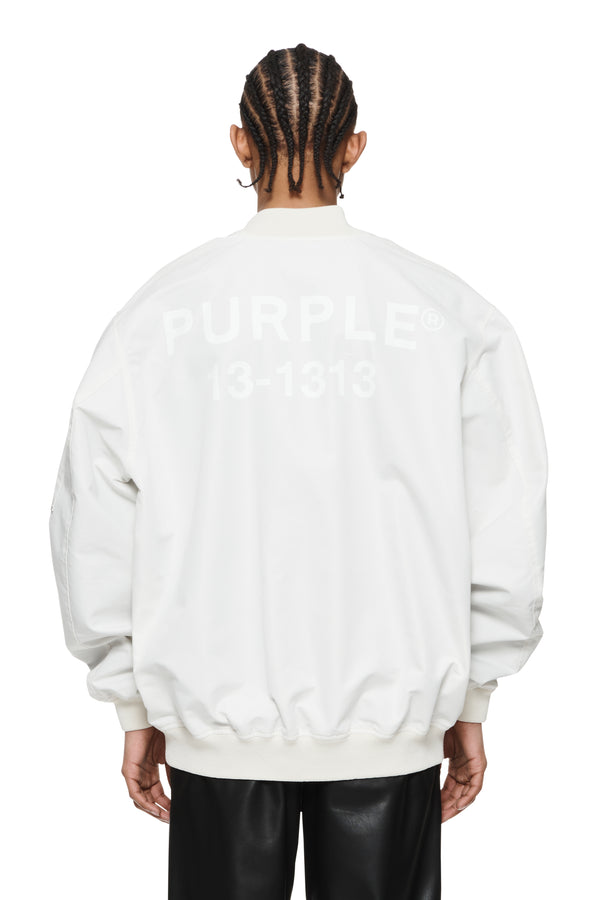 Purple Brand Oversized Bomber Jacket Off White