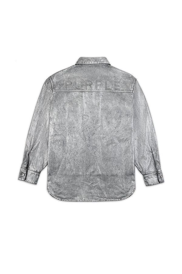 Purple Brand Oversized Silver Denim Shirt Silver