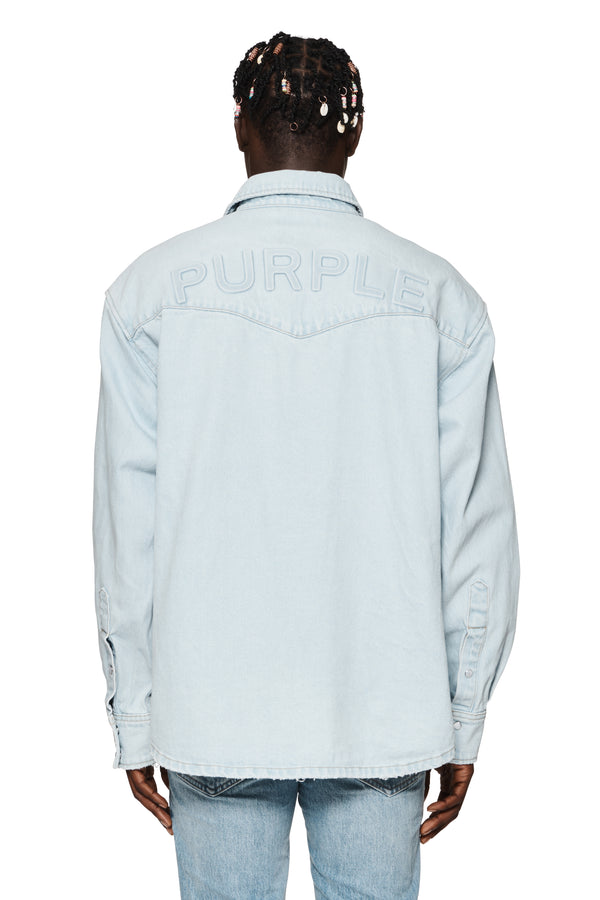 Purple Brand Oversized Western Shirt Light Indigo