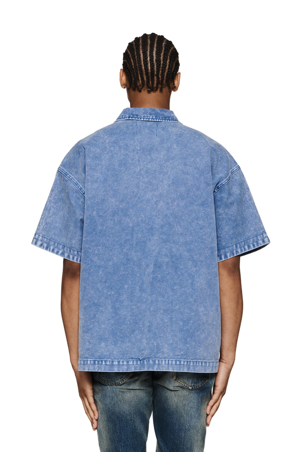 Purple Brand Oversized Zip Up Polo Blue