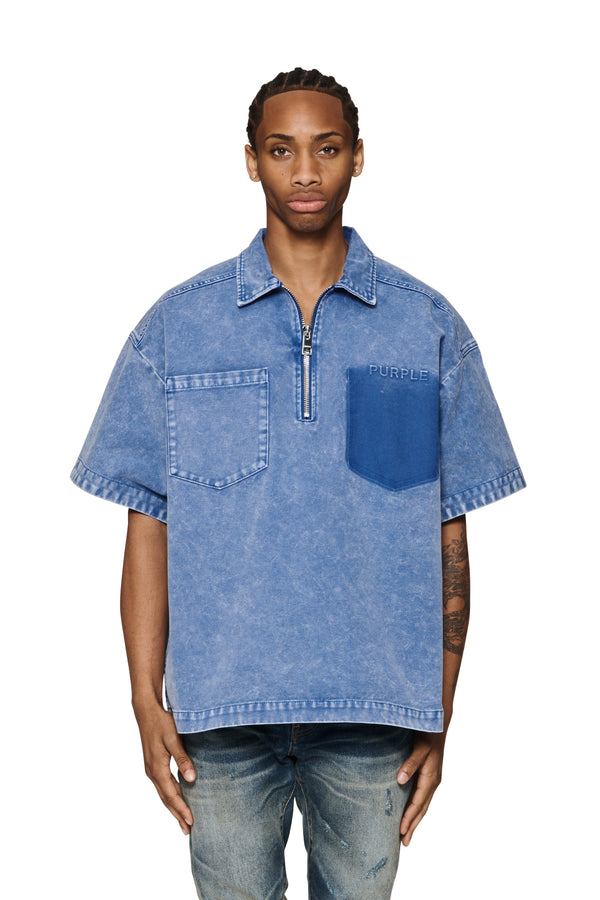 purple brand Oversized Zip Up Polo Blue